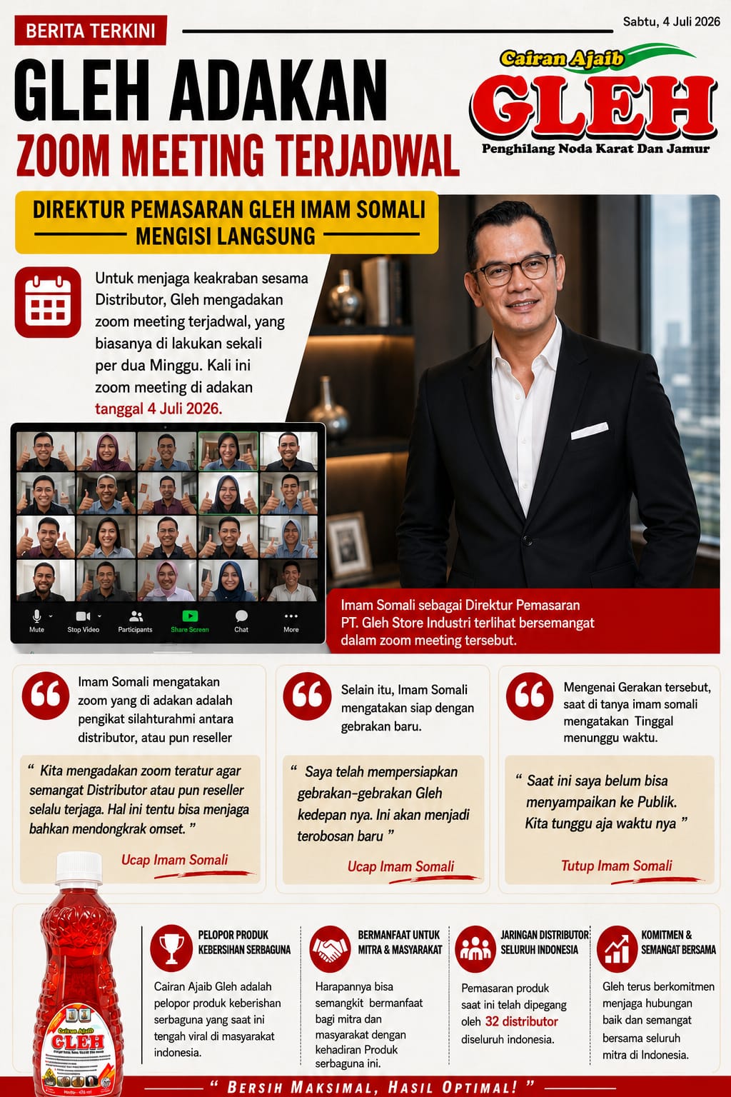 fmmnews.com | Gleh Adakan Zoom Meeting Terjadwal Direktur Pemasaran Gleh Imam Somali Mengisi Langsung.