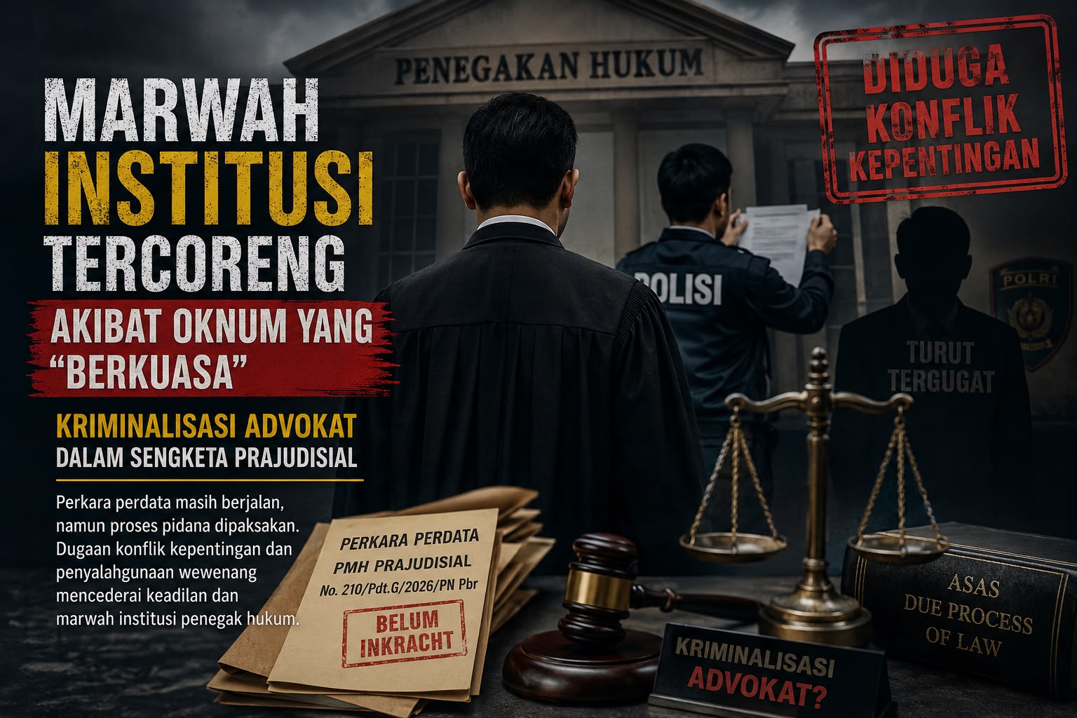  | Marwah Institusi Tercoreng Akibat Oknum yang "Berkuasa": Kriminalisasi Advokat dalam Sengketa Prajudisial.
