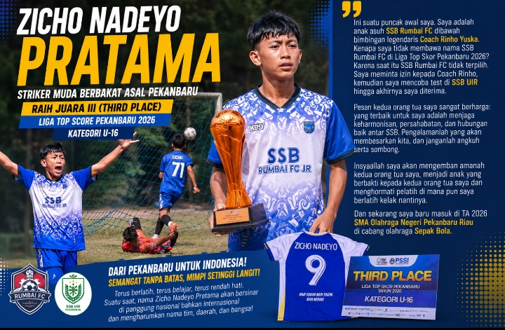 fmmnews.com | Striker Muda Berbakat Zicho Nadeyo Pratama Ukir Prestasi di Liga Top Score Pekanbaru 2026 Kategori U-16, Junjung Tinggi Sportivitas dan Siap Harumkan Nama Indonesia