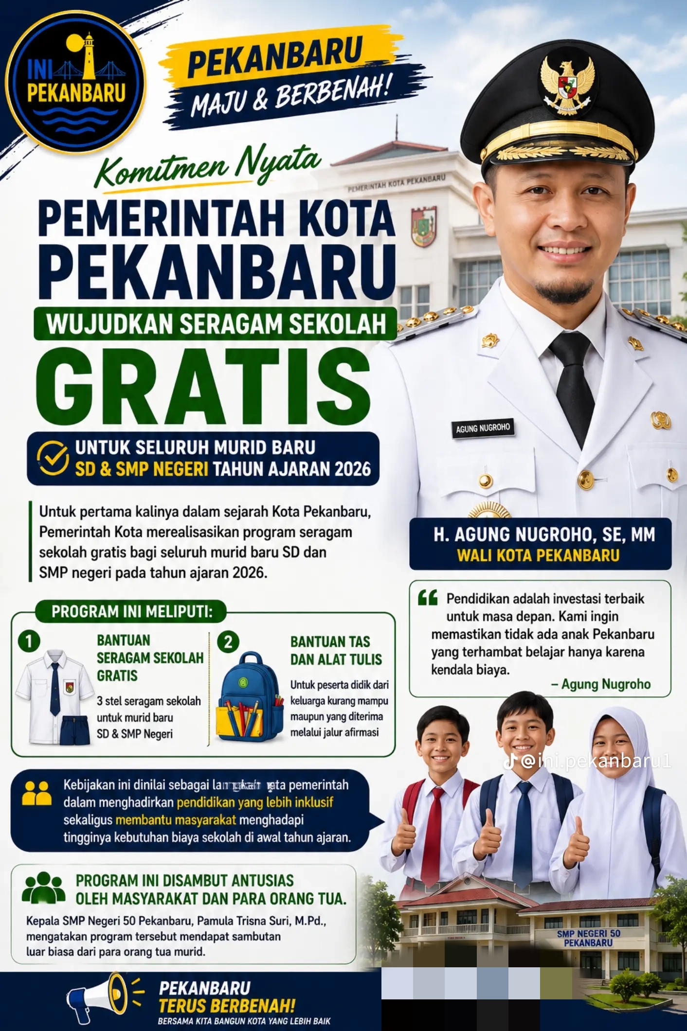  | Pemko Pekanbaru Wujudkan Seragam Sekolah Gratis untuk Siswa Baru SD dan SMP Tahun Ajaran 2026