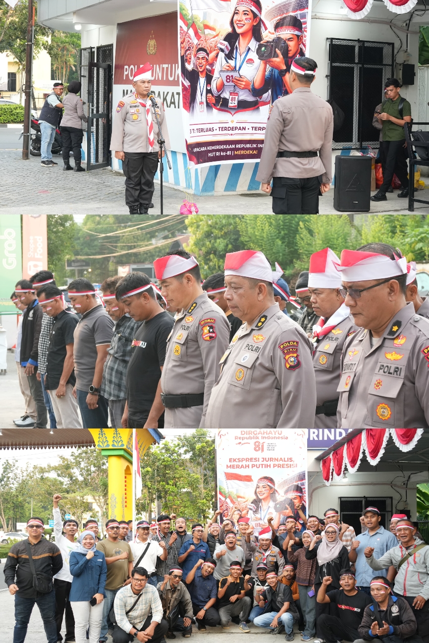  | HUT RI ke-81, Ditbinmas dan Bid Humas Polda Riau Bersama Insan Pers Satukan Semangat Merah Putih